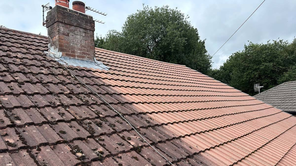 Nettoyage de toiture avant vente immobilière – démoussage tuiles avant après