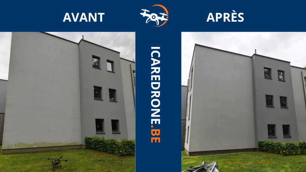 Nettoyage d'une façade par drone à Ottignies-Louvain-la-Neuve
