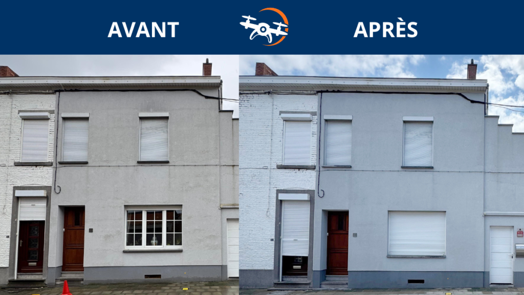 Nettoyage façade à Pont-à-Celles : avant/après